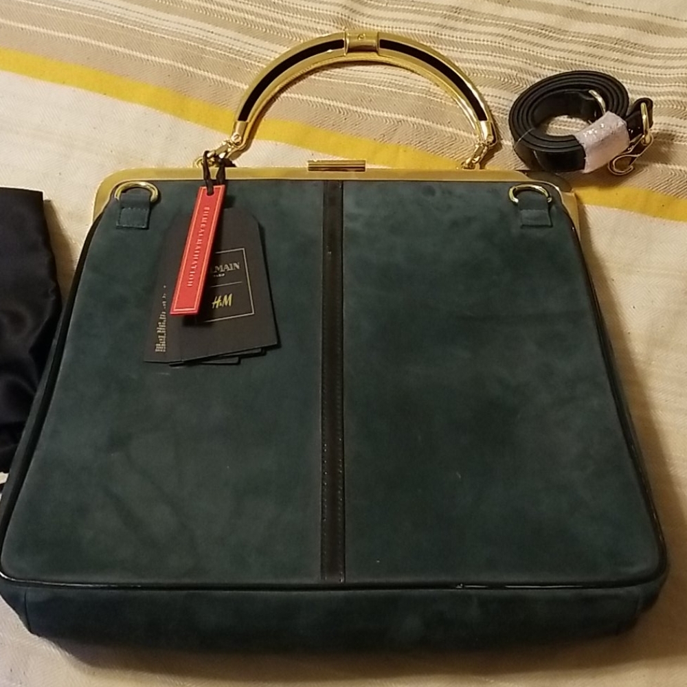 Balmain for H&M Green Suede Handbag - Picture 4 of 5